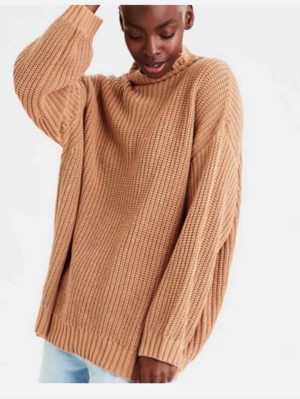 American Eagle Outfitters Women's Chunky Cowl Neck Sweater - Tan